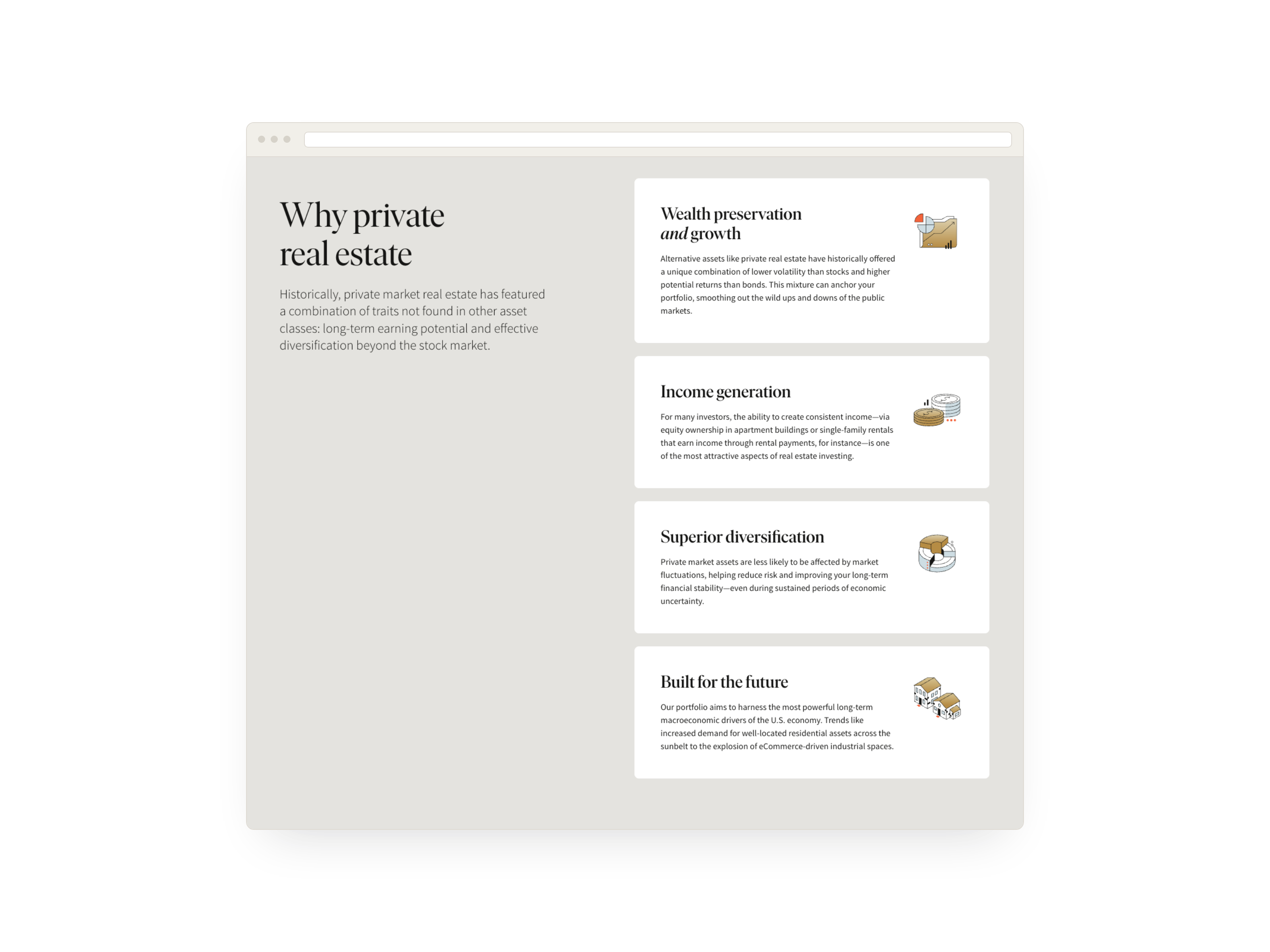 Fundrise icons in use across the private real estate page