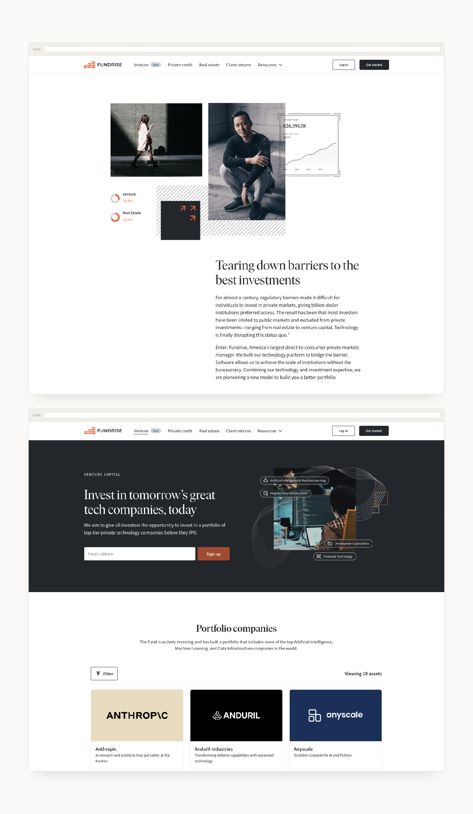 Fundrise spot illustrations in use across the marketing site