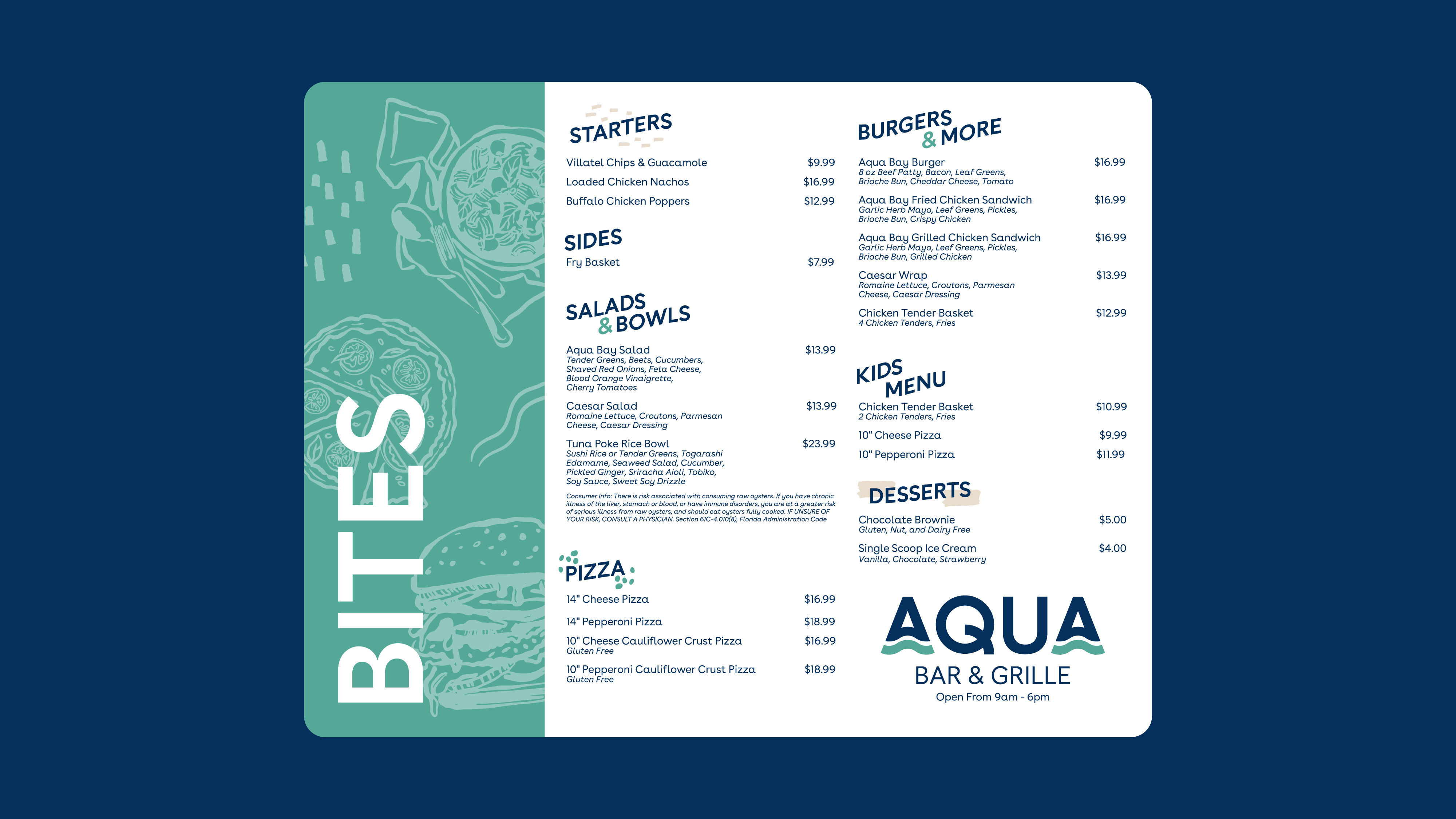 Aqua Bar and Grille Menu